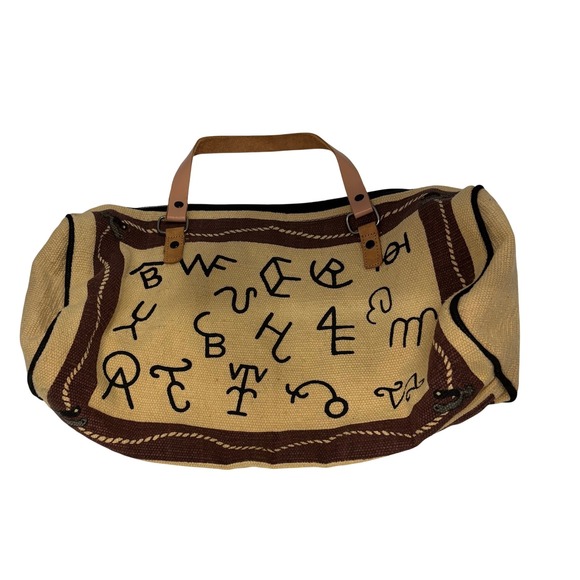 Unbranded Other - Western Cattle Brand Canvas Duffel Bag Brown Tan Leather Handle Travel Weekender